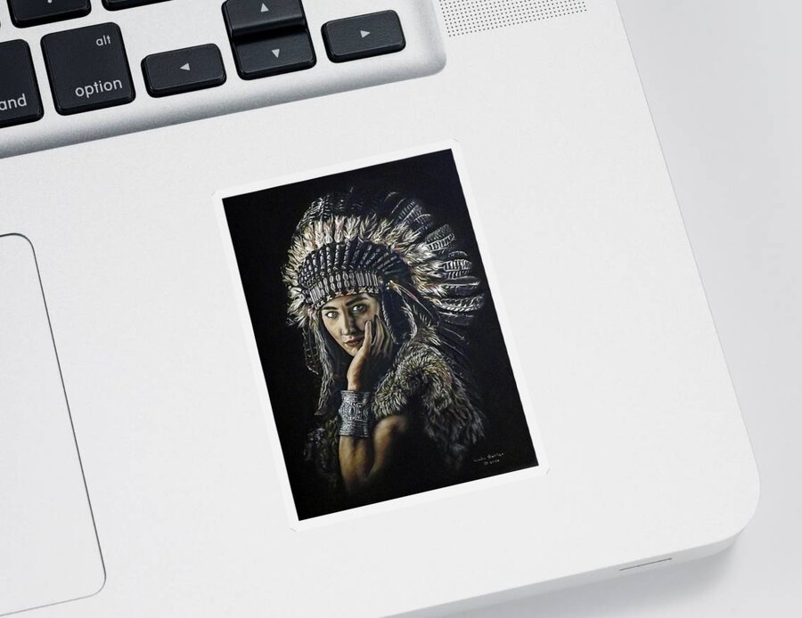 Shaman Sticker featuring the painting Shaman Woman by Linda Becker