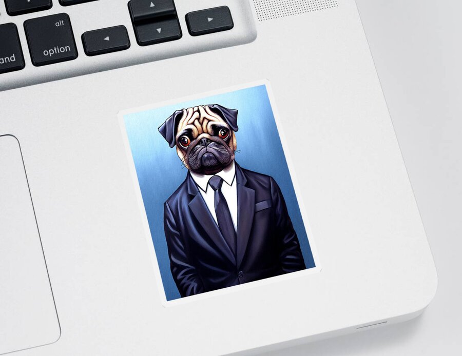 Pugs Sticker featuring the digital art Sharp Dressed Pug by Mark Tisdale