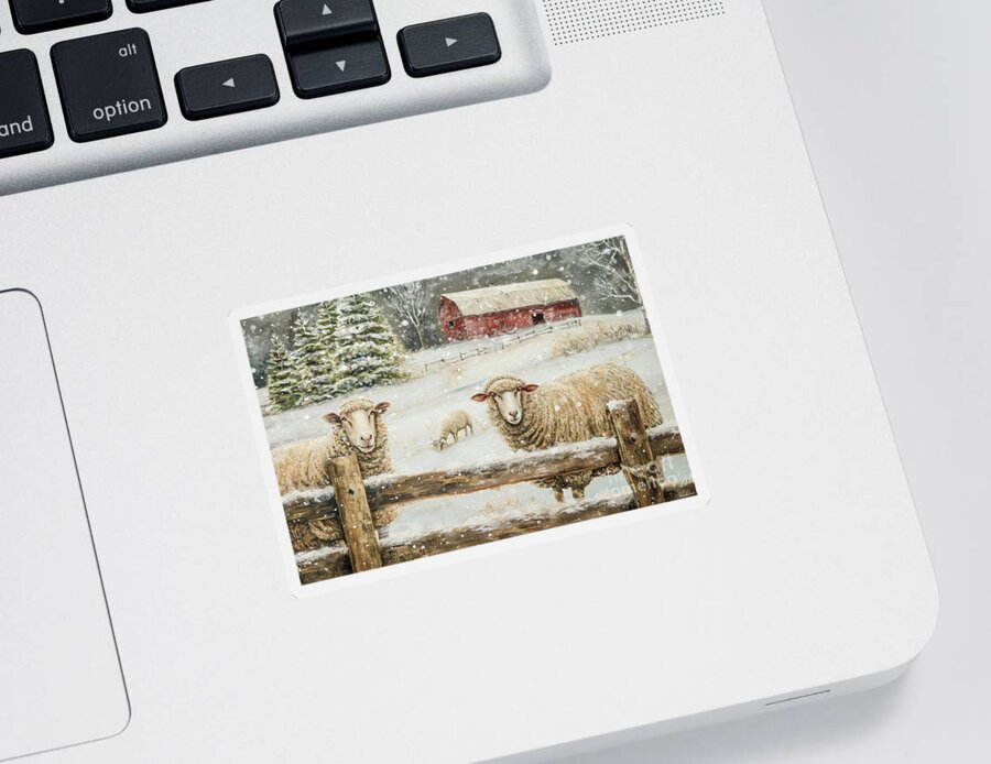 Sheep Sticker featuring the painting Sheep On The Farm by Tina LeCour