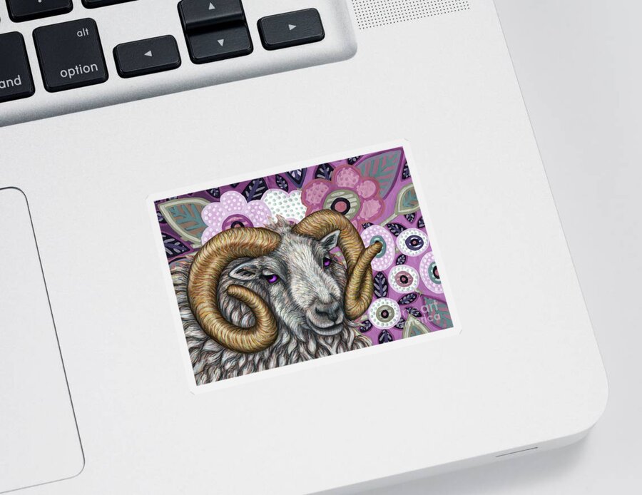 Ram Sticker featuring the painting Shetland Ram Floral by Amy E Fraser