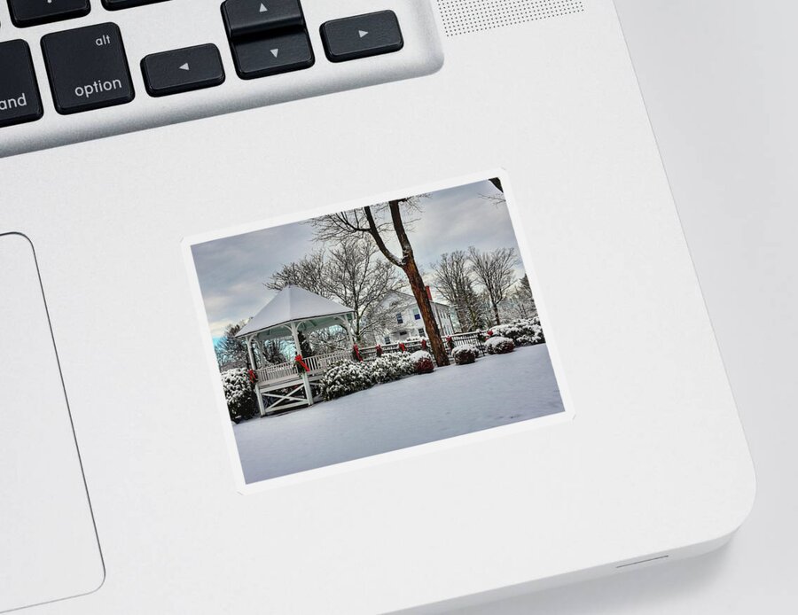 Shrewsbury Sticker featuring the photograph Shrewsbury Town Common covered in snow by Monika Salvan