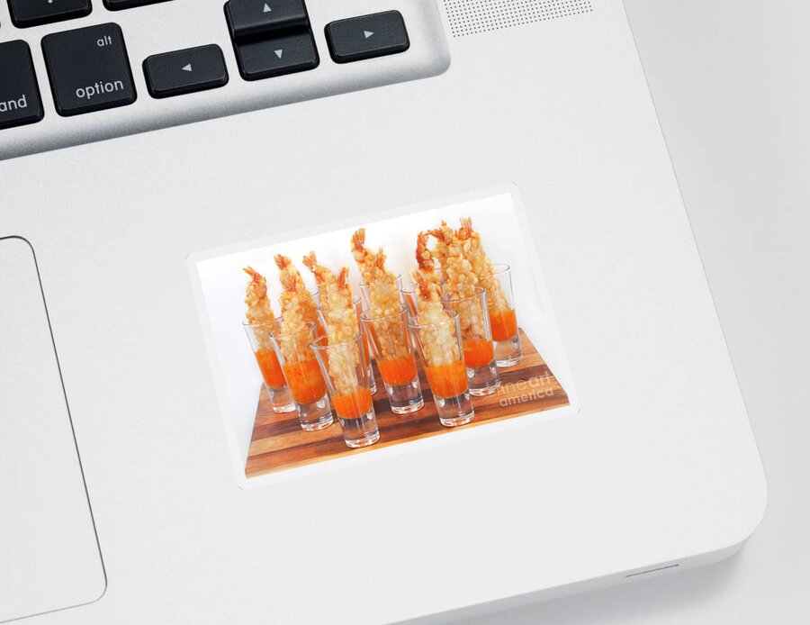 Appetizer Sticker featuring the photograph Shrimp Tempura in marmalade sauce by Anthony Totah