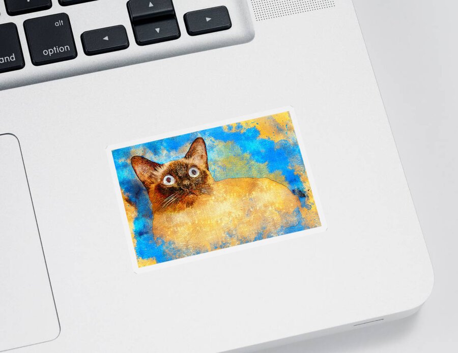 Alerted Cat Sticker featuring the digital art Siamese cat with a worried expression - digital painting by Nicko Prints
