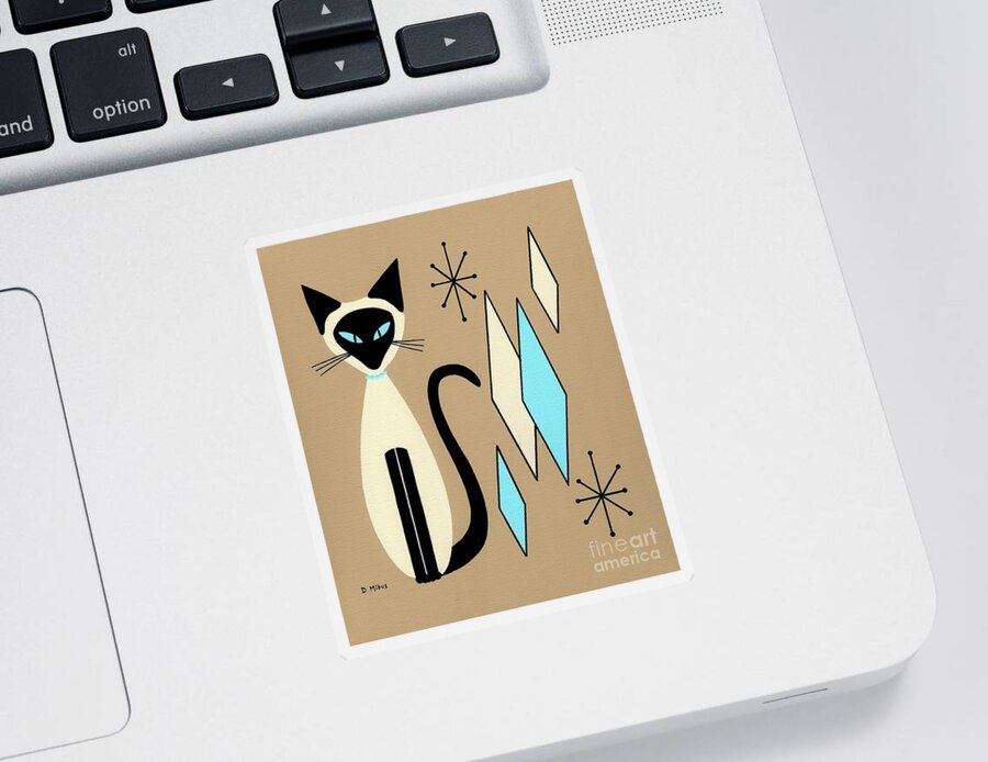 Mid Century Modern Siamese Cat Sticker featuring the painting Siamese Cat with Retro Diamonds by Donna Mibus
