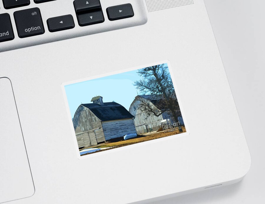 Barns Sticker featuring the digital art Side By Side Barns by Kirt Tisdale