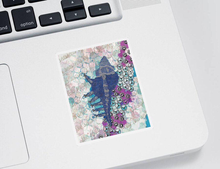 Seashell Sticker featuring the digital art Silver Metal Lace Murex Seashell by Joan Stratton