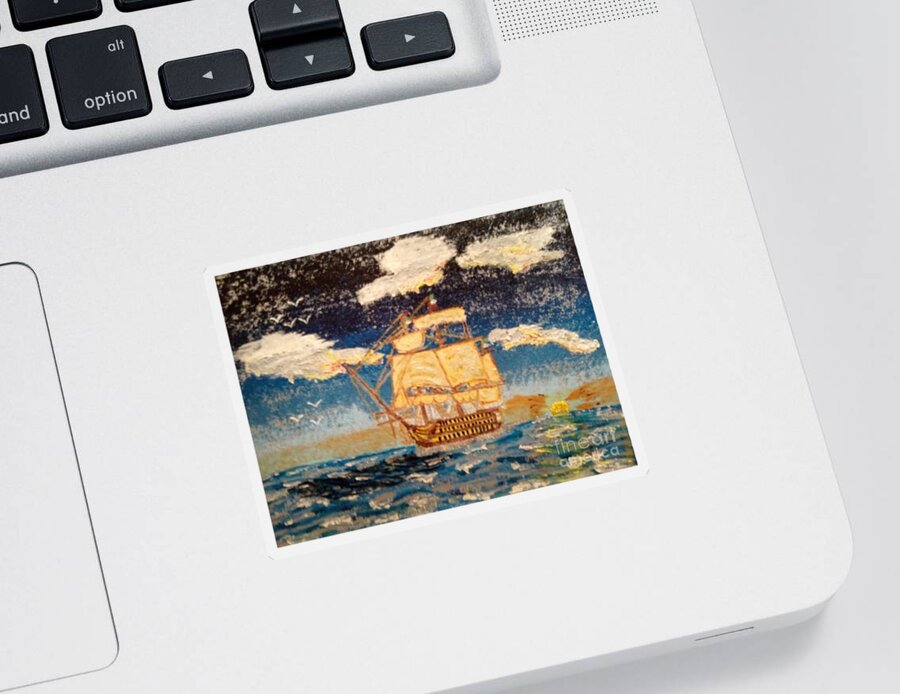 Ship Sticker featuring the painting Silver Seas by David Westwood