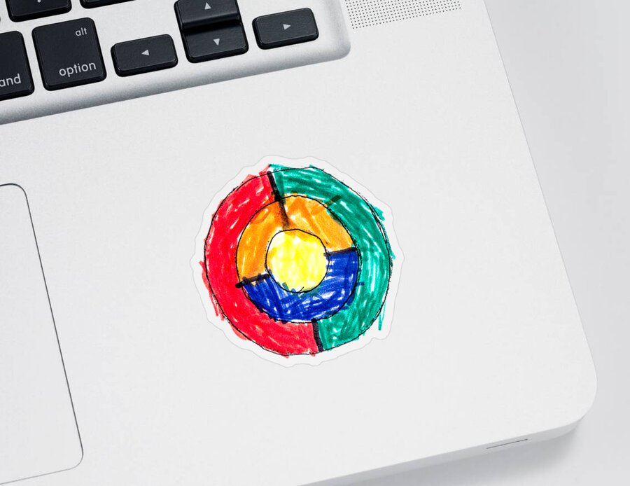Circle Sticker featuring the drawing Simple multi colored circle by child by Gregory DUBUS