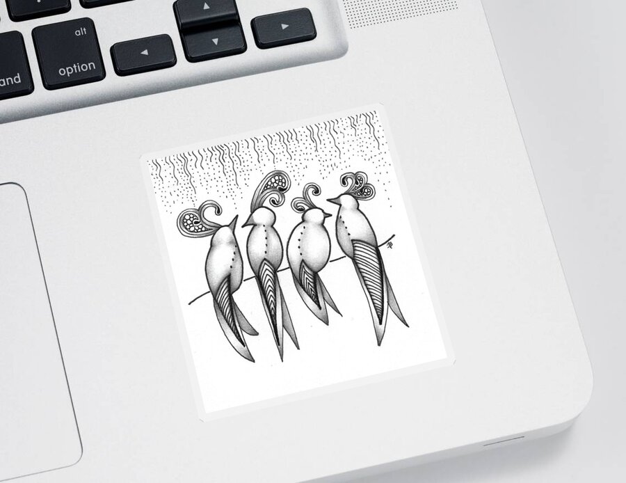Birds Sticker featuring the drawing Singin' in the Rain by Jan Steinle