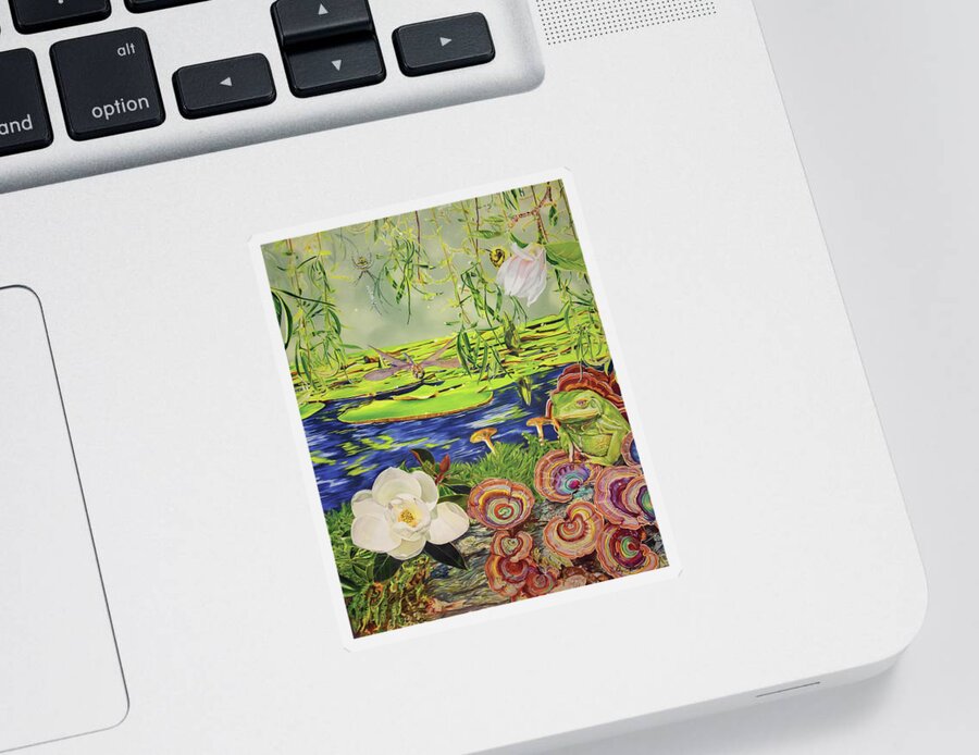 Frog Sticker featuring the drawing Sitting Under the Willows by Kelly Speros