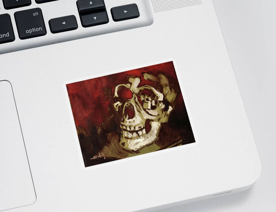 Skull Sticker featuring the painting Skull in Red Shade by Sv Bell