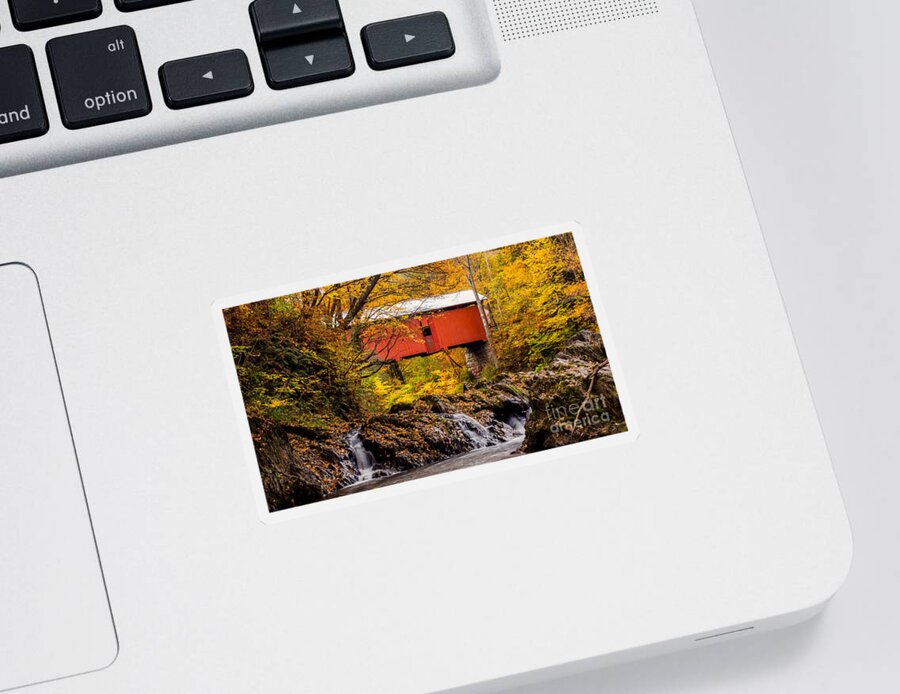 “covered Bridge” Sticker featuring the photograph Slaughterhouse Covered Bridge by Scenic Vermont Photography