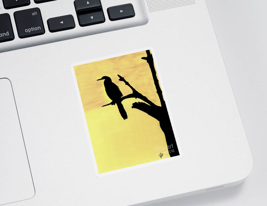 Anhinga Sticker featuring the drawing Snake Bird Silhouette by D Hackett