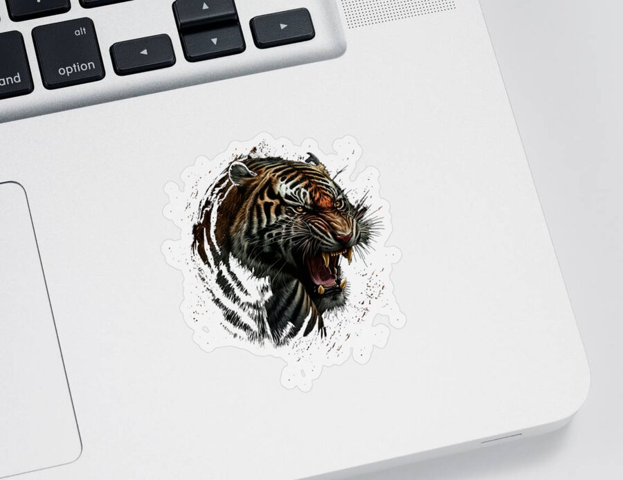 Tiger Sticker featuring the digital art Snarling Tiger by Daniel Eskridge