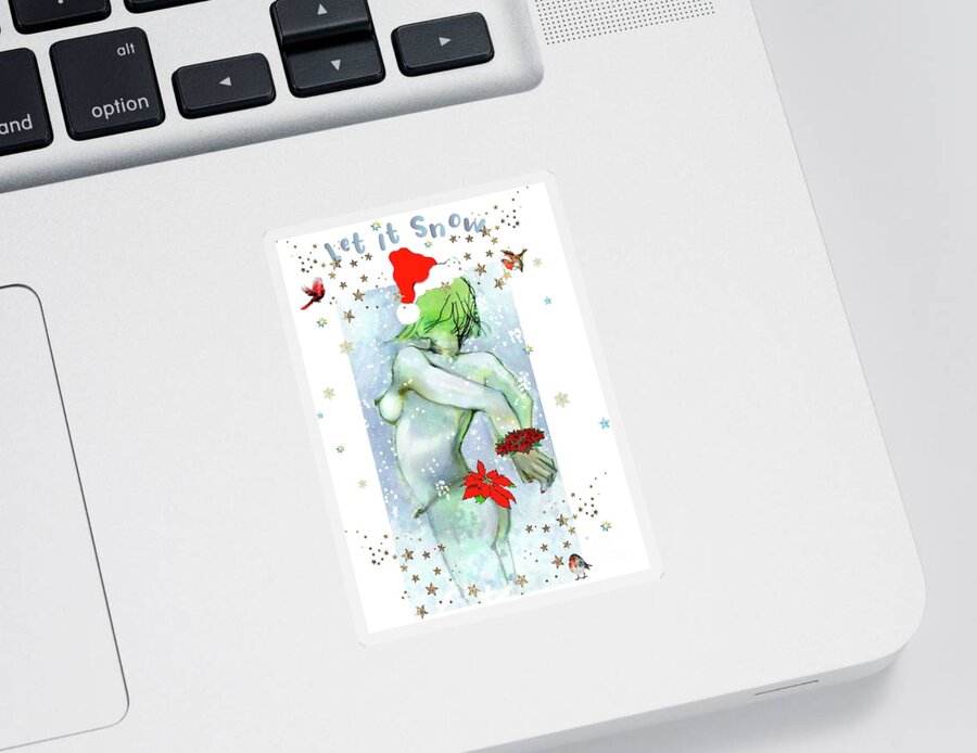Christmas Sticker featuring the painting Snow Angel by Carolyn Weltman
