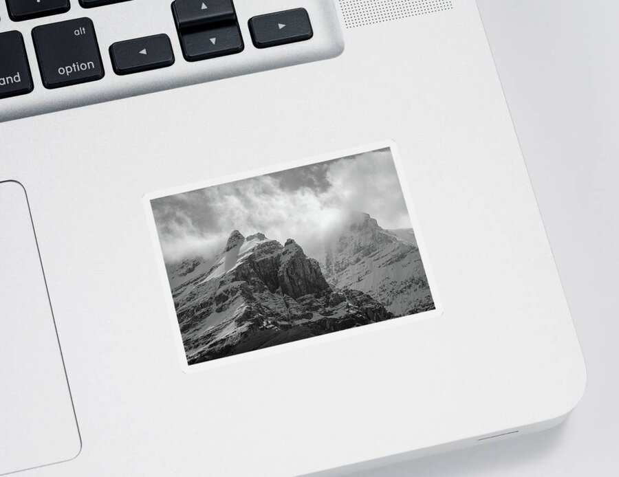 Mountain Drama Black And White Sticker featuring the photograph Snow Capped Peaks In Canada by Dan Sproul