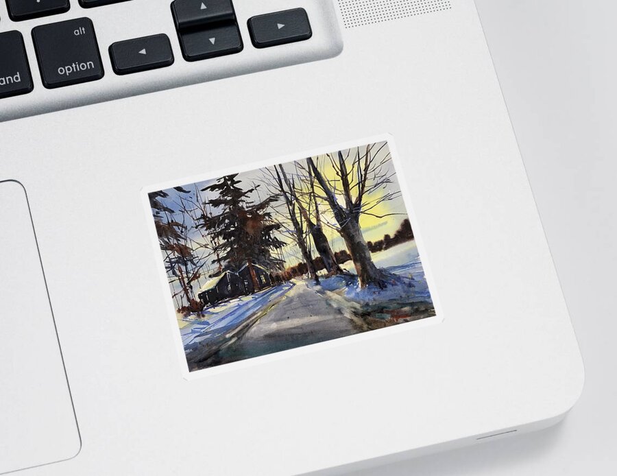 Landscape Sticker featuring the painting Snow Glow on Thomas Road by Judith Levins