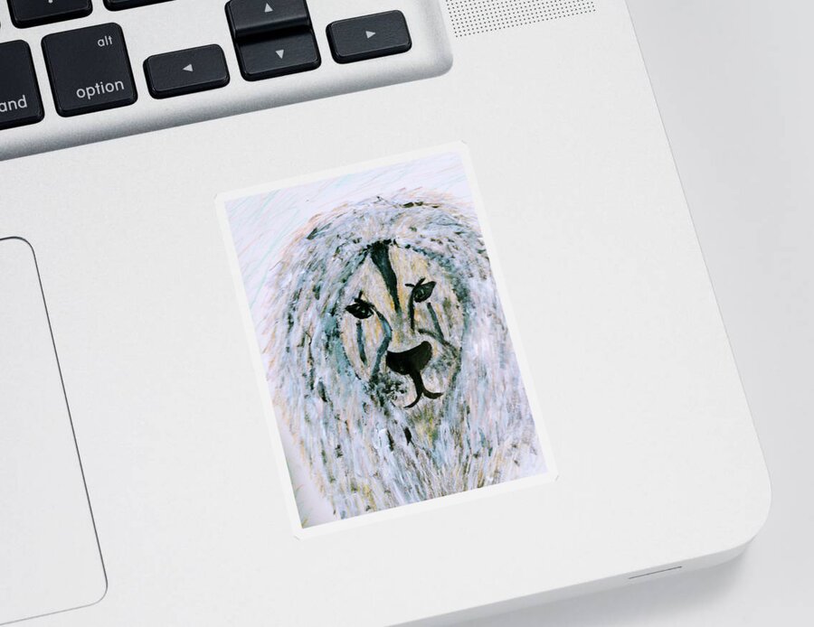 Lion Sticker featuring the mixed media Snow Lion by Anna Adams