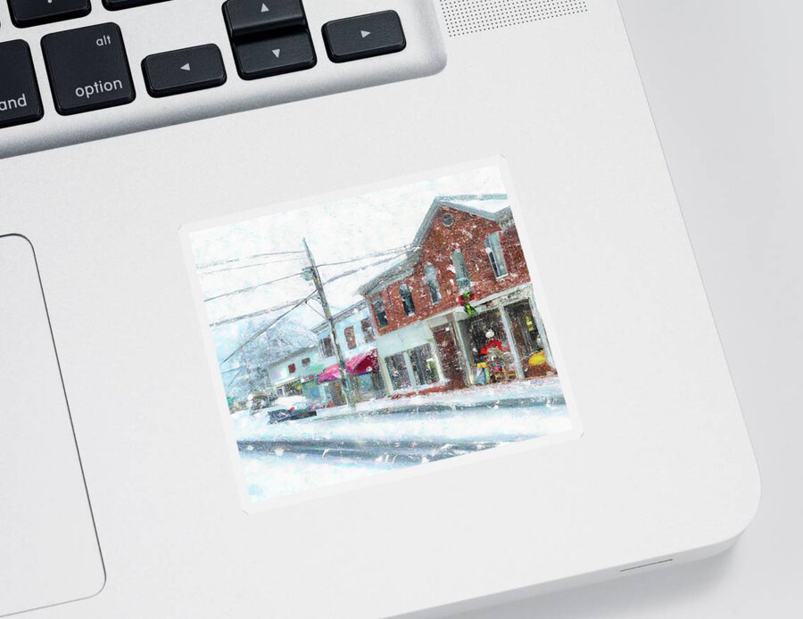 Snow Sticker featuring the digital art Snow on Main Street by Alison Frank
