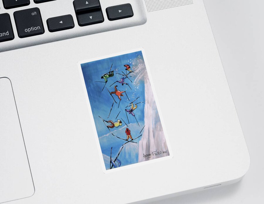 Skiers Sticker featuring the painting Snow Skiers With No GPS by Anthony Falbo