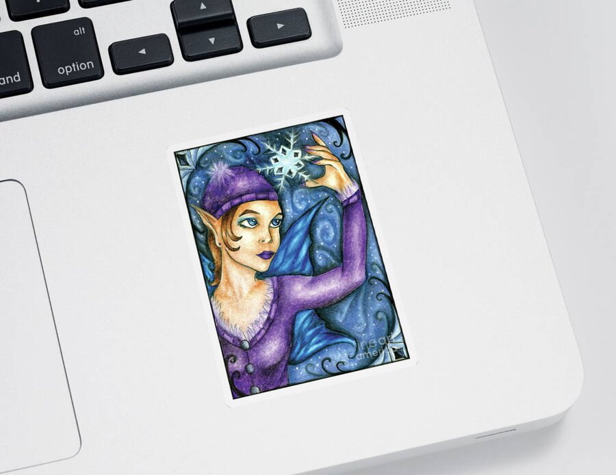 Winter Magic Sticker featuring the drawing Snowflake Fairy by Kristin Aquariann