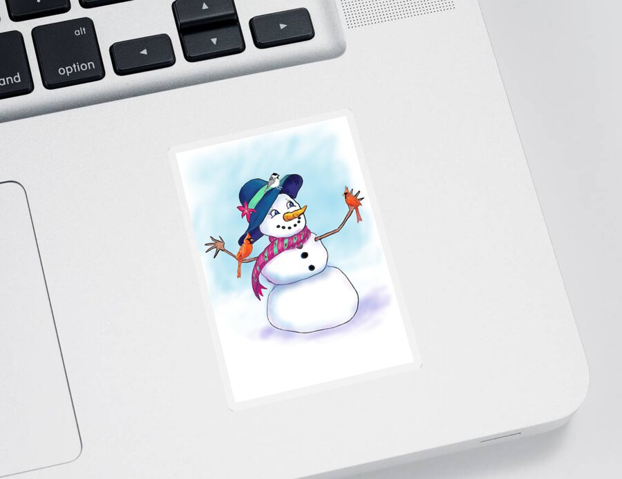 Snow Lady Sticker featuring the digital art Snowlady and Friends by Susan Camp Hilton