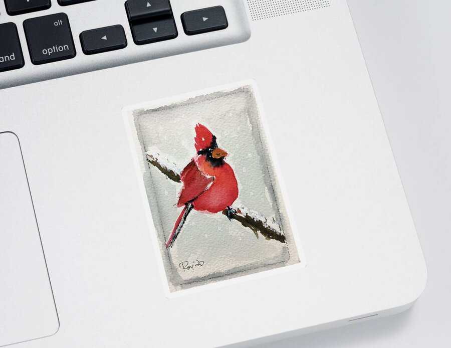 Grand Tit Sticker featuring the painting Snowy Cardinal by Roxy Rich
