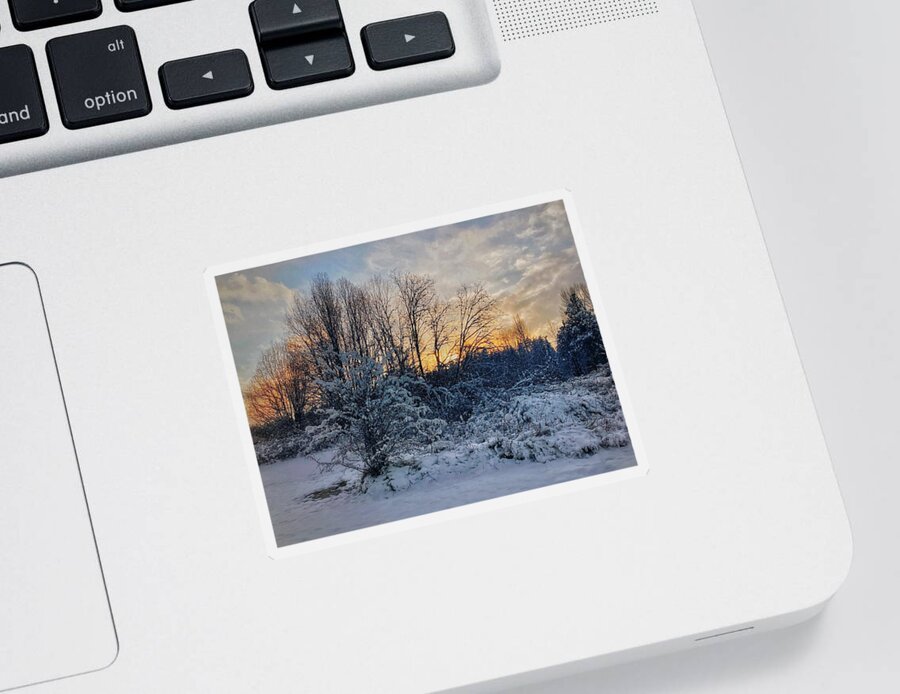Snow Sticker featuring the photograph Snowy Sunset Silhouette by Jerry Abbott