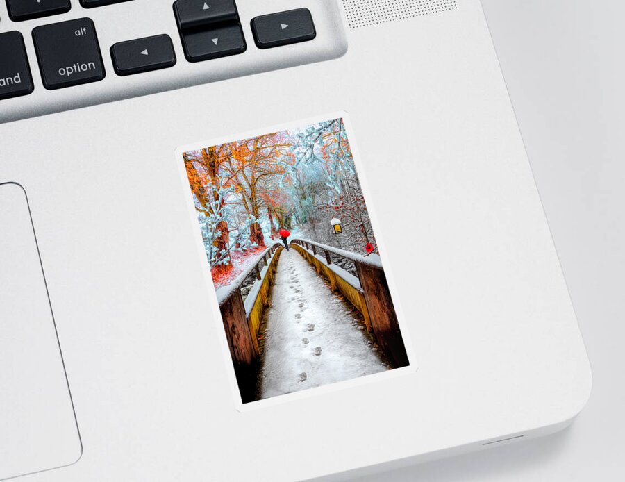 Carolina Sticker featuring the photograph Snowy Walk by Debra and Dave Vanderlaan