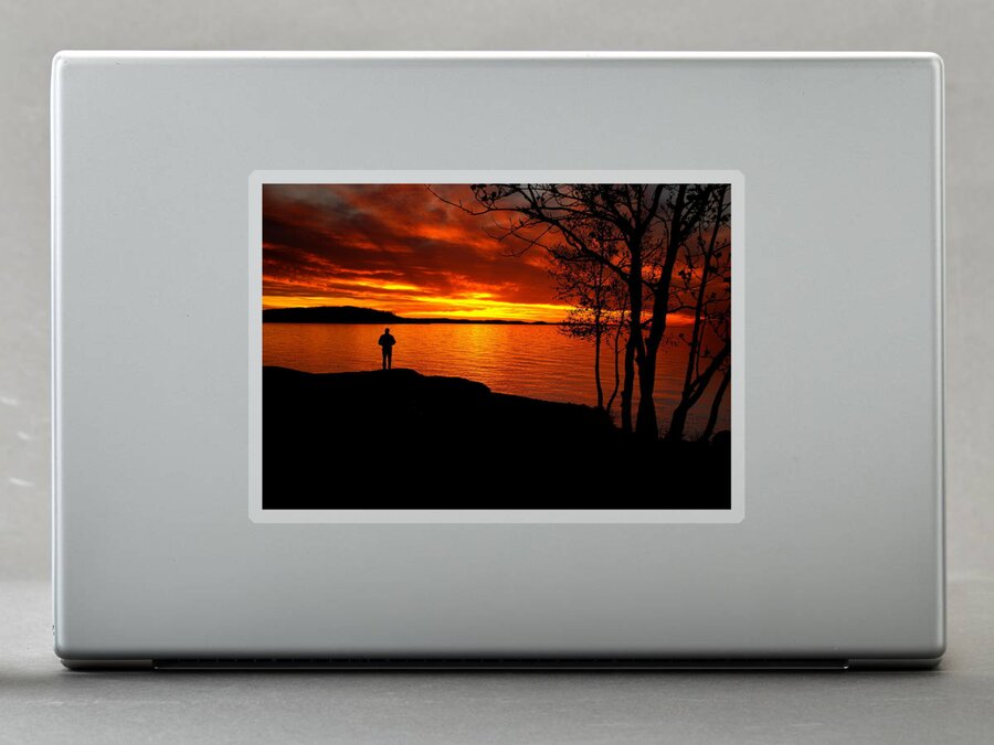 Lake Superior Sticker featuring the photograph Solitude at Sunset by Deb Beausoleil
