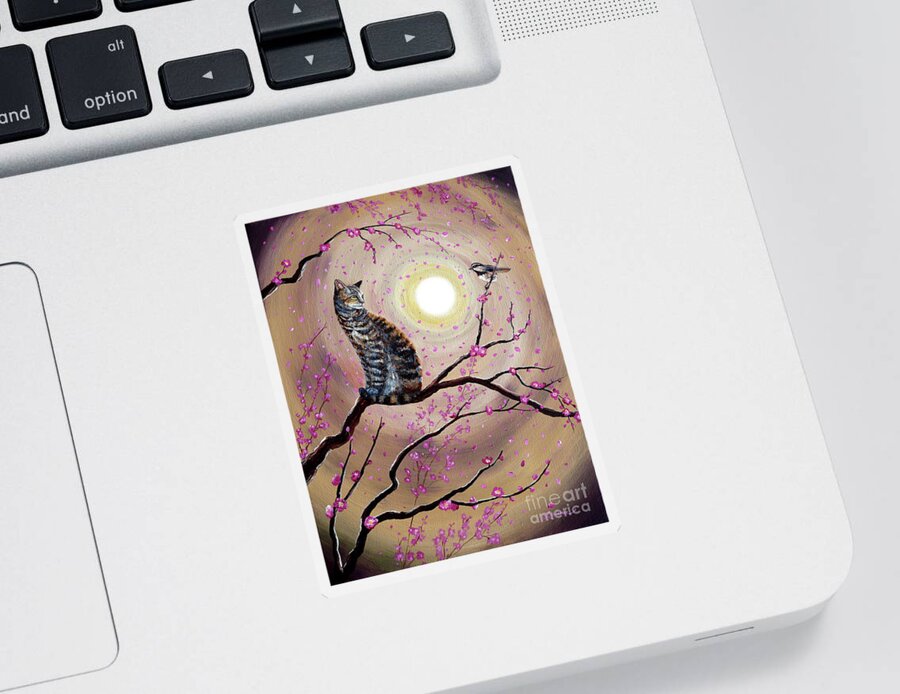 Zen Sticker featuring the painting Song of the Chickadee by Laura Iverson
