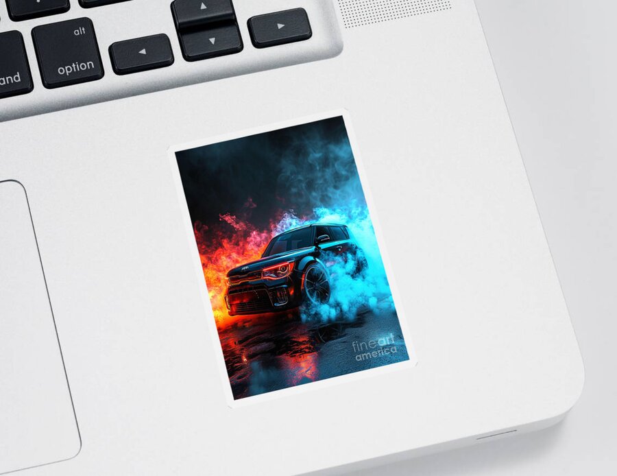 Car Sticker featuring the digital art Soulful Blaze Kia Soul in Smoke Symphony by Clark Leffler