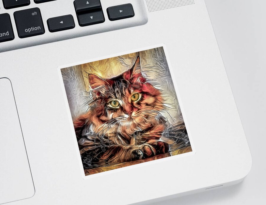 Cat Sticker featuring the digital art Soulful Eyes by Teresa Wilson