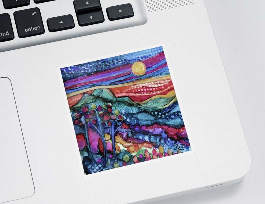 Alcohol Ink Semi Abstract Sticker featuring the painting Southwest Moon Rising by Jean Batzell Fitzgerald