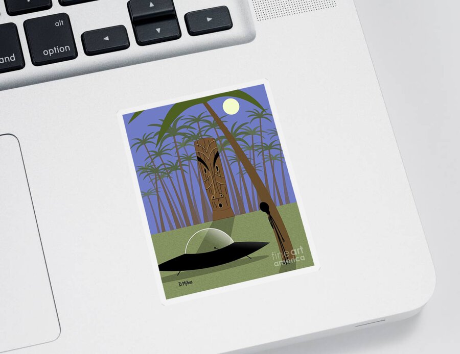 Space Alien Sticker featuring the digital art Space Alien Spies Tiki Statue by Donna Mibus