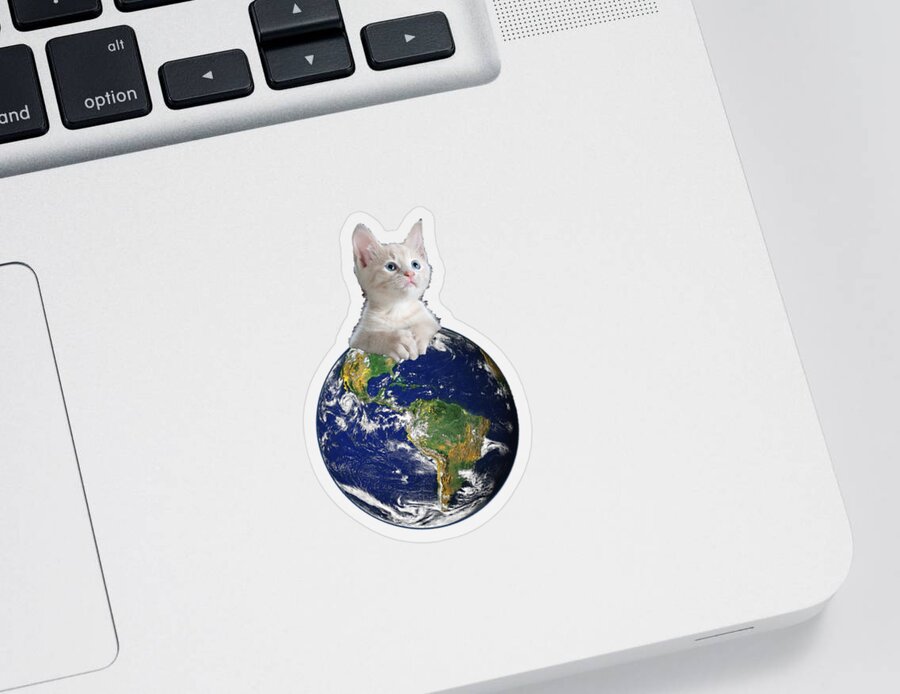 Climate Change Sticker featuring the digital art Space Kitten Ruler of Earth Funny by Flippin Sweet Gear