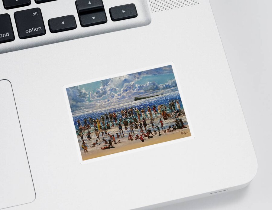Beach Scene Sticker featuring the painting Sparkling island in the sun by Raouf Oderuth