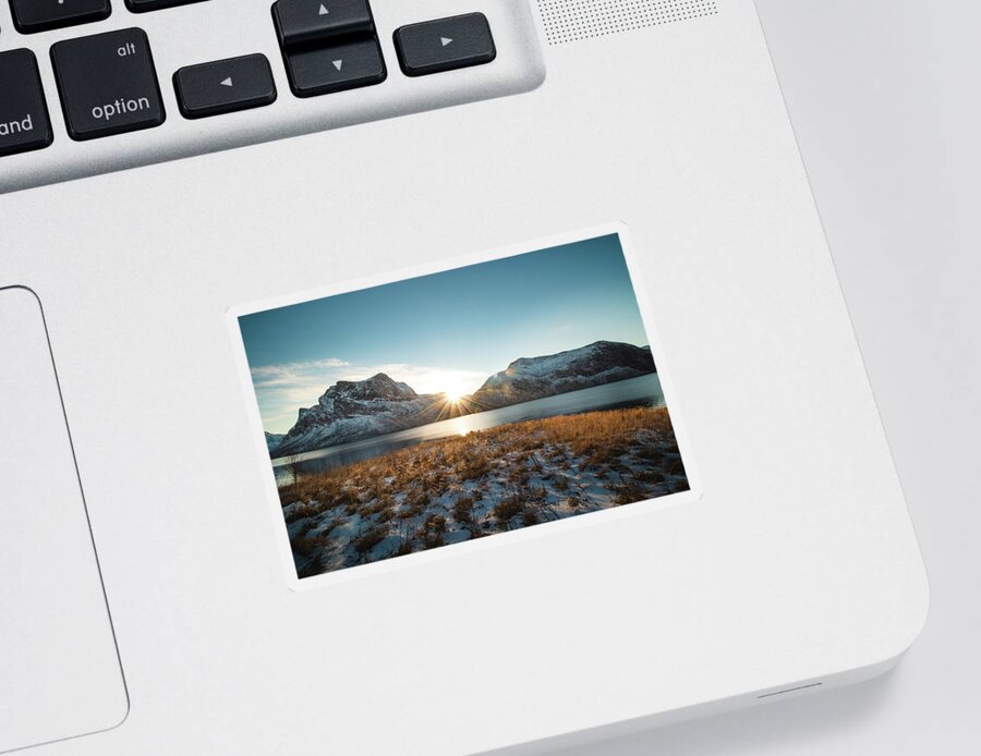 Andsfjord Sticker featuring the photograph Sparkling valley of Bergsbotn, Norway by Vaclav Sonnek