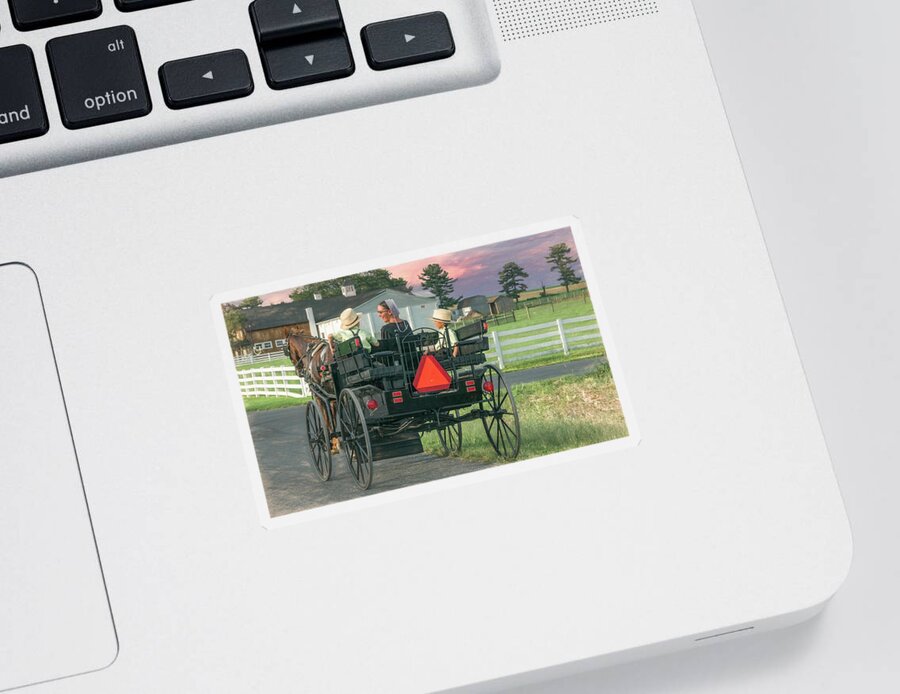 Amish Sticker featuring the photograph Special Evening for Mom and Sons by Marcy Wielfaert