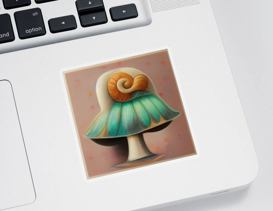 Digital Sticker featuring the digital art Spiral Shroom by Vicki Noble