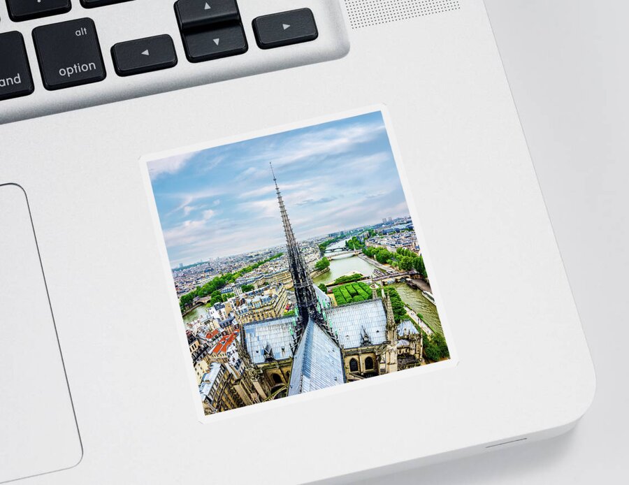 Notre Dame Sticker featuring the photograph Spire of Notre Dame Cathedral in Paris by Alexios Ntounas