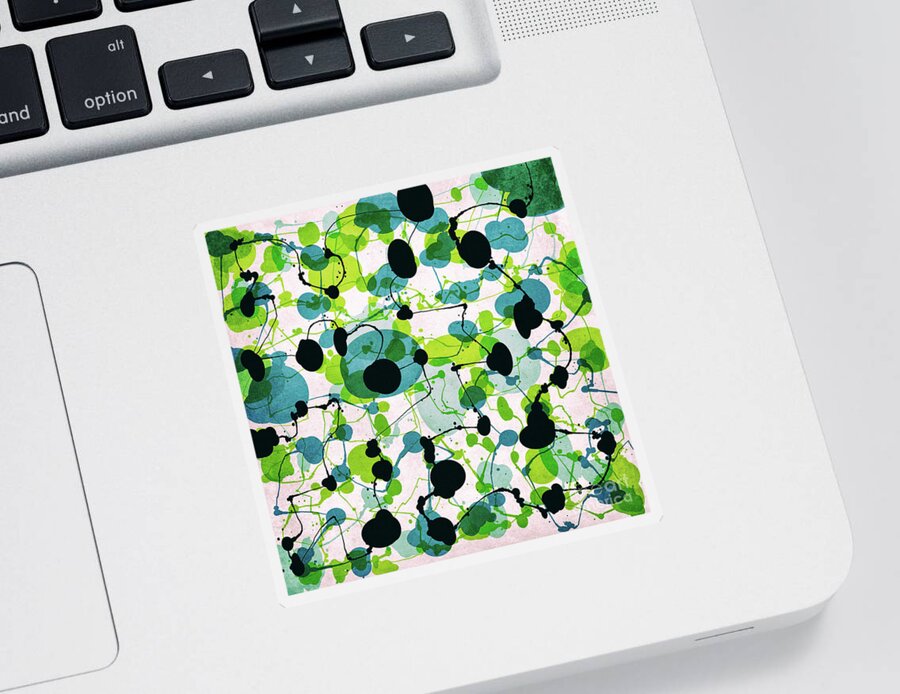 Blue Sticker featuring the digital art Splashes of Blue and Green by Phil Perkins