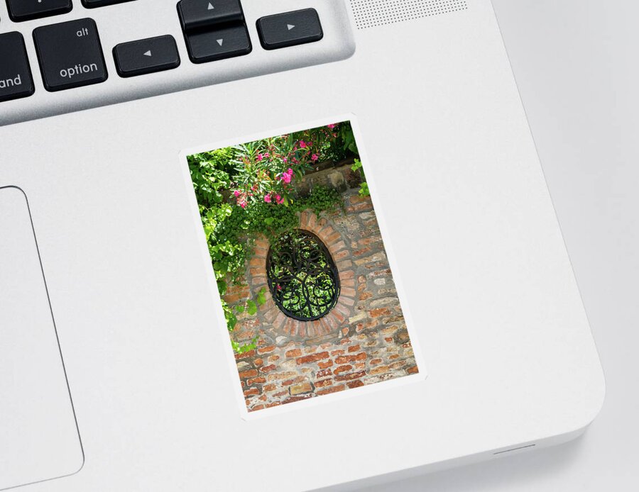 Splendid Venetian Sticker featuring the photograph Splendid Venetian - Ubercharming Garden Window with Plants by Georgia Mizuleva