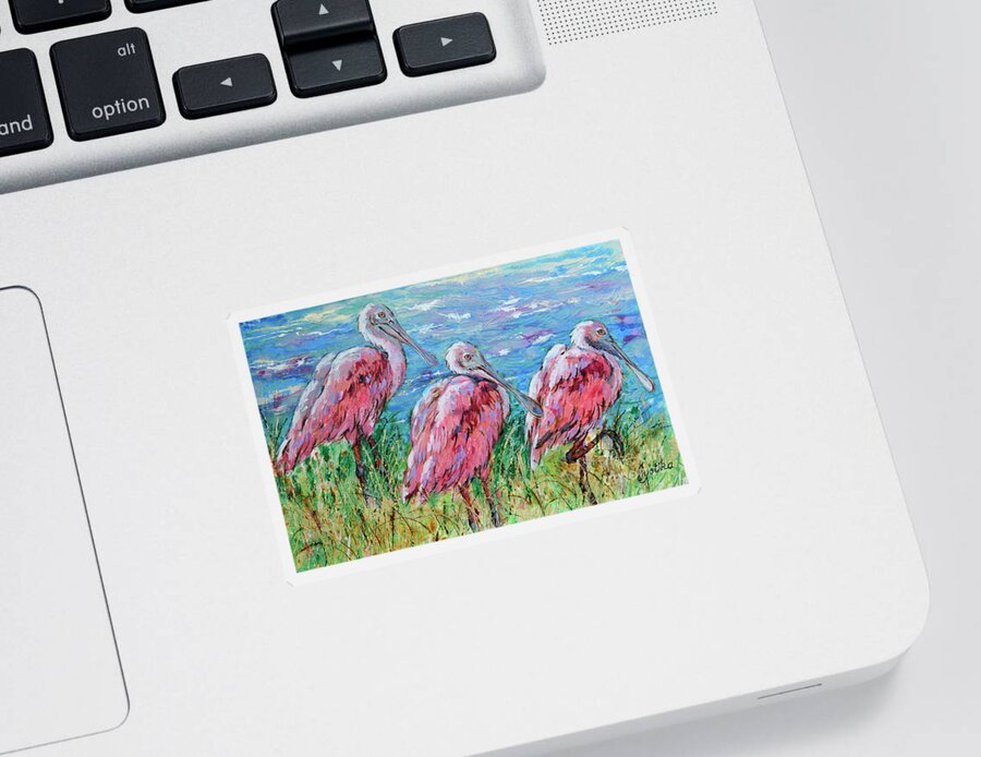 Spoonbills Sticker featuring the painting Spoonbills at the Lake by Jyotika Shroff