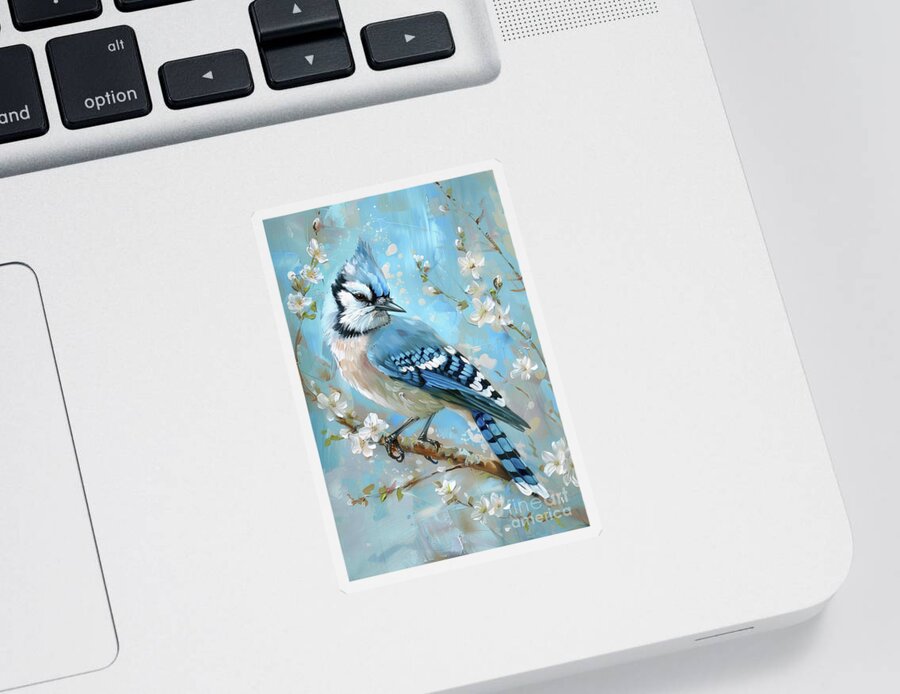 Blue Jay Sticker featuring the painting Spring Blue Jay by Tina LeCour