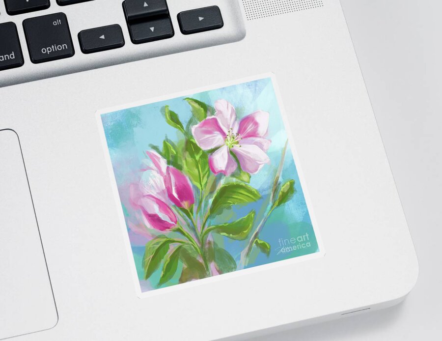 Apple Sticker featuring the mixed media Springtime Apple Blossoms by Shari Warren