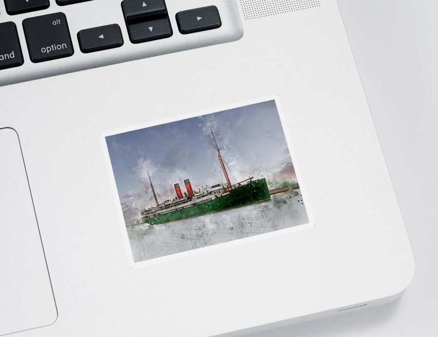 Steamer Sticker featuring the digital art S.S. Maheno by Geir Rosset