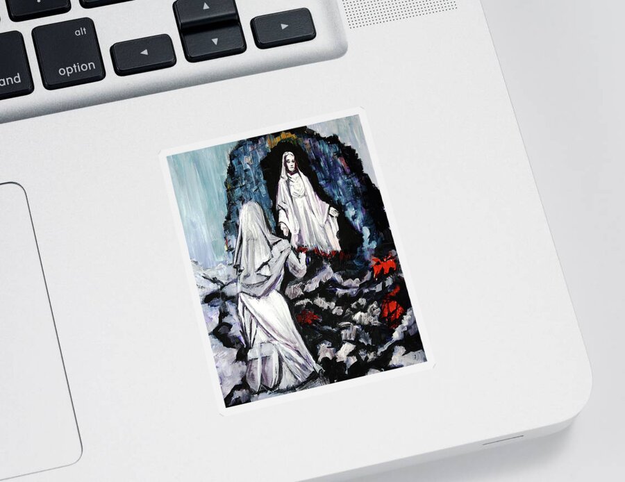 Saint Sticker featuring the painting St Bernadette at the Grotto by Frank Botello