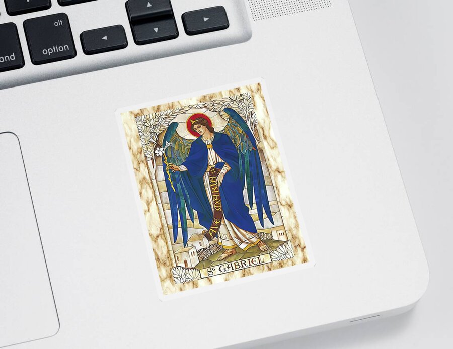 Angel Sticker featuring the mixed media St Gabriel Archangel Angel Catholic Saint by Iconography