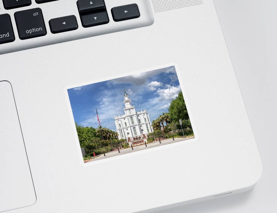 Blue Sticker featuring the photograph St. George Utah Temple by K Bradley Washburn